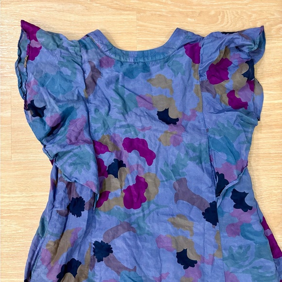 Maeve Anthropologie Silk Cotton Dress XSP Pintuck Floral Flutter Sleeve - Picture 6 of 9